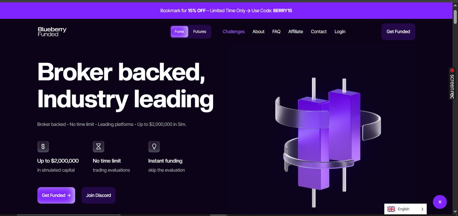 Blueberry Funded platform screenshot