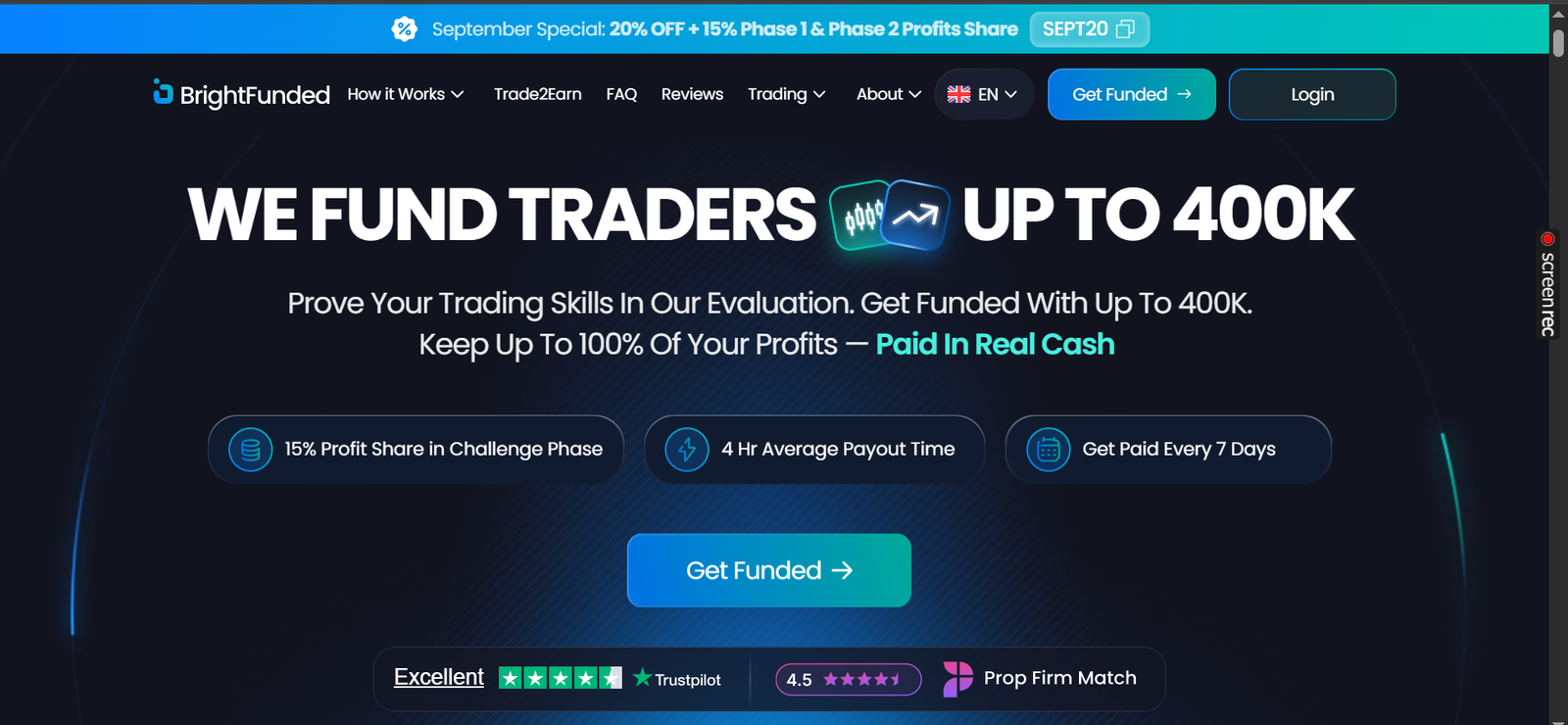 BrightFunded platform screenshot