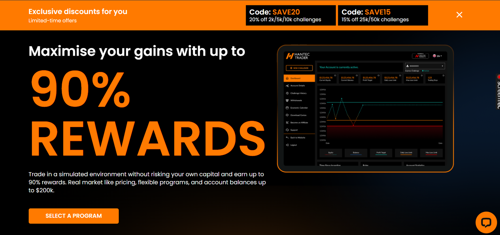 Hantec Trader platform screenshot